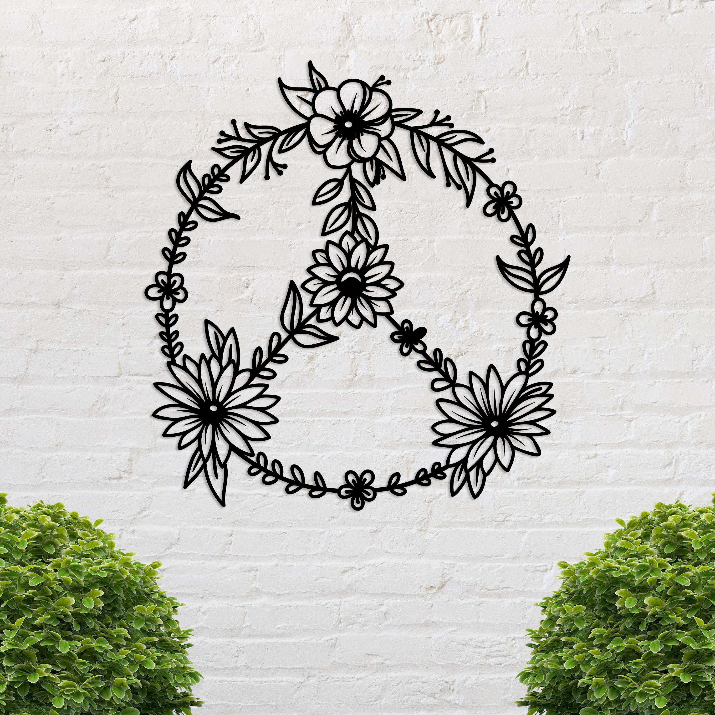 Metal Peace Sign, Floral Peace Sign, Large Floral Wall Art, Peace ...