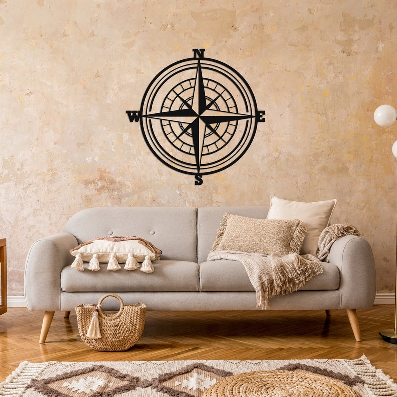 Compass Metal Wall Art, Compass Metal Wall Decor, Beach House Decor, Compass Gift For Sailor, Gift For Boat Owner, Large Decorative Compass image 2