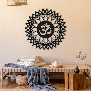 Om Mandala Metal Wall Decor, Modern Minimalist Room Decoration, Outdoor Metal Wall Art, Inspirational Black and White Decor, Geometric Art