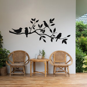 Bird On Branch Metal Wall Decor, Metal Birds Wall Art, Boho Wall Art, Tree Branch Metal Wall Art, Gifts For Bird Lovers, Patio Wall Art