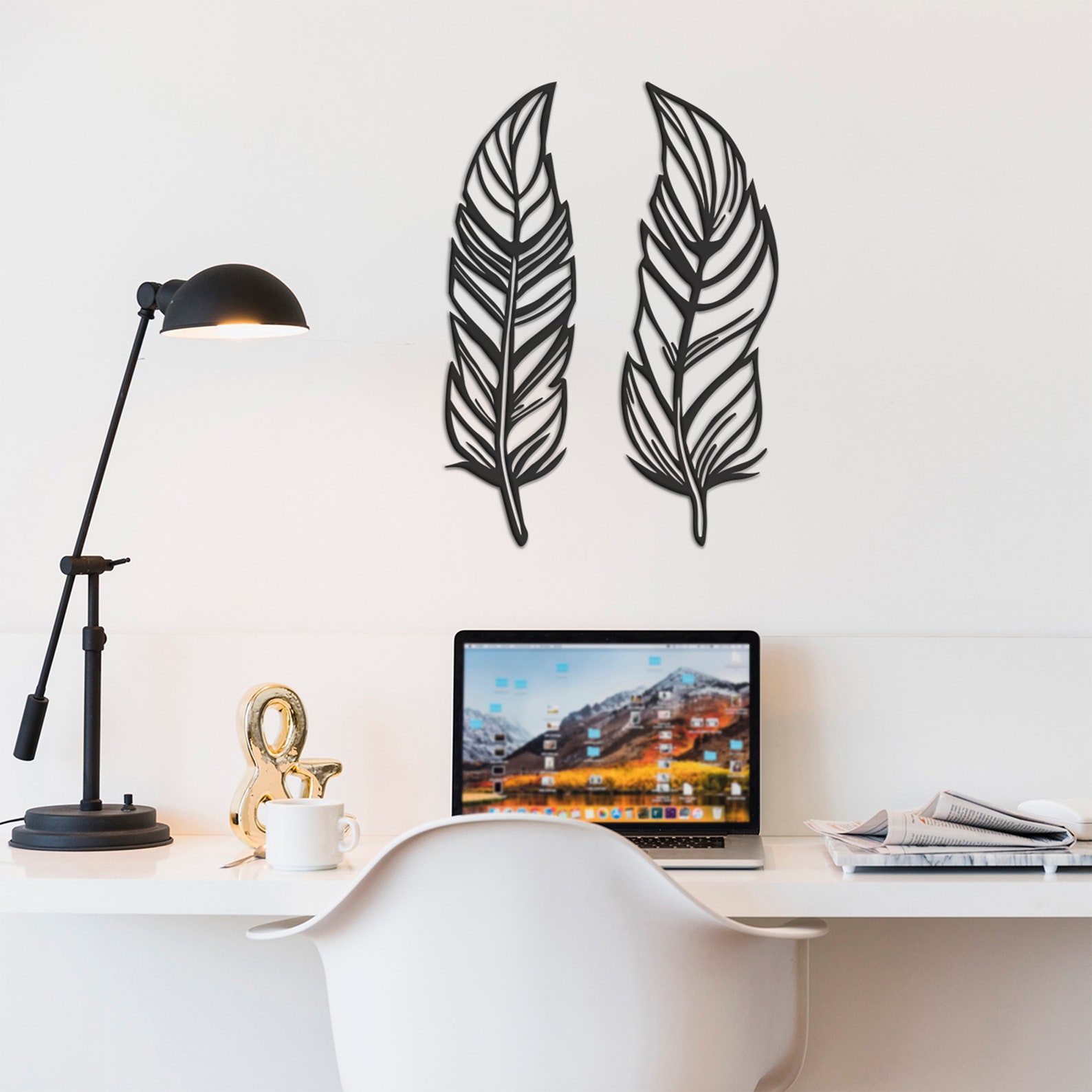Feather Wall Art Set of 2 Metal Wall Decormetal Wall Art Etsy