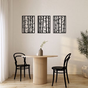Bamboo Set Metal Wall Art, Modern Boho Wall Decor, Bohemian Wall Decor, Metal Tree Wall Decor, Tree Panel Wall Art, Living Room Wall Decor