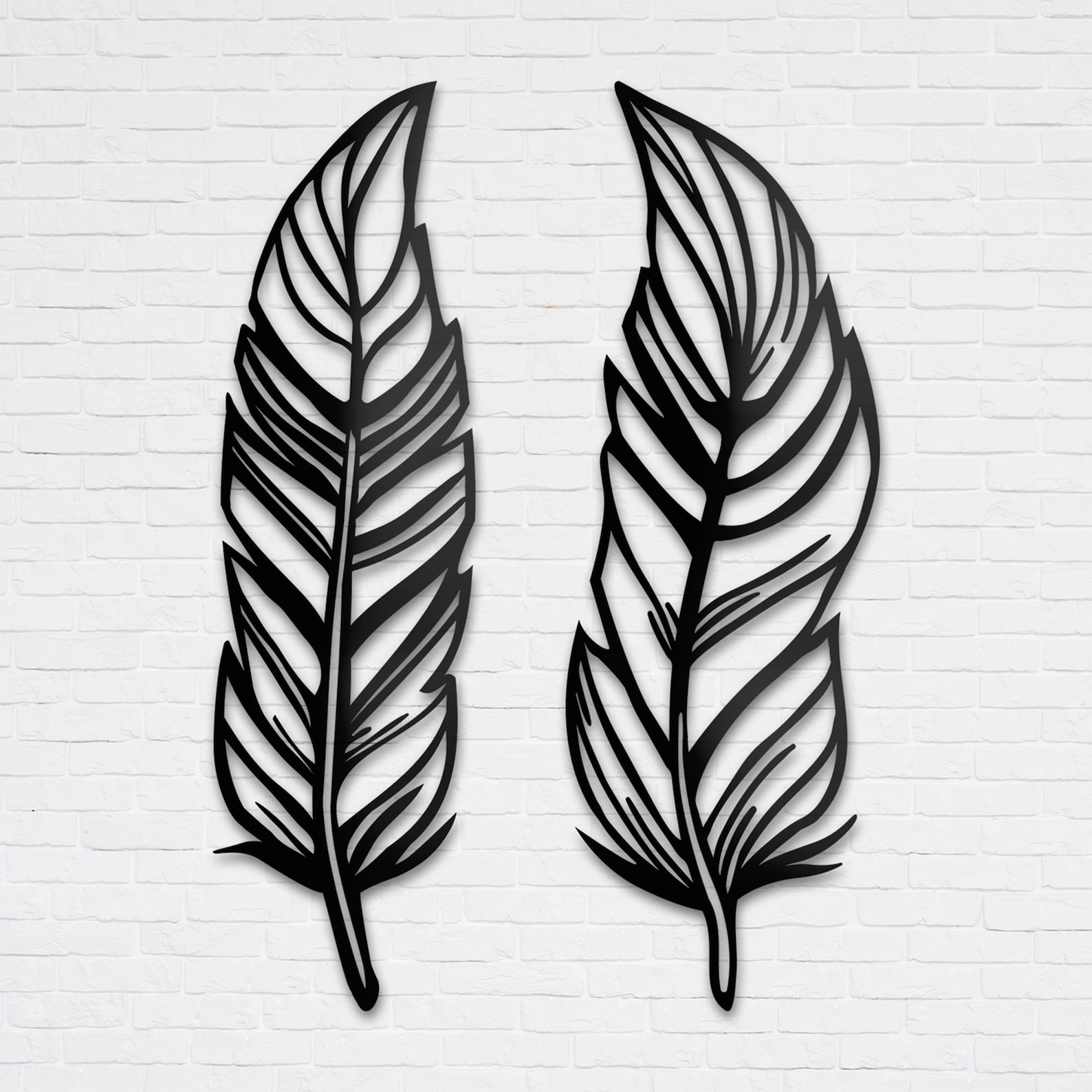 Feather Wall Art Set of 2 Metal Wall Decormetal Wall Art Etsy