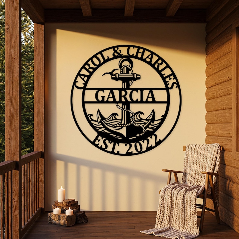 Personalized Anchor Wall Sign, Custom Nautical Family Wall Art, Outdoor ...