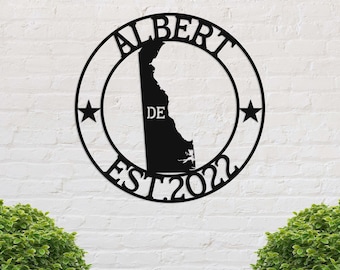 Delaware Custom Metal Sign, De State Sign, Delaware Welcome Sign, Metal Name Sign, Delaware Decor, Personalized Name Sign, Delaware Sign