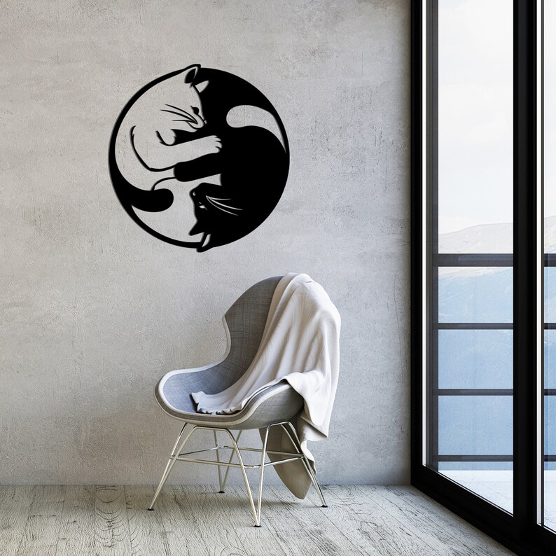 Yin Yang Wall Decor Yin Yang Cat Metal Wall Art Metal Wall | Etsy
