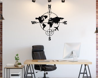 Large World Map Wall Art, Globe With Plane Metal Wall Decor, Best Gifts For Travelers, Map Of The World Decoration, Studio Apartment Decor