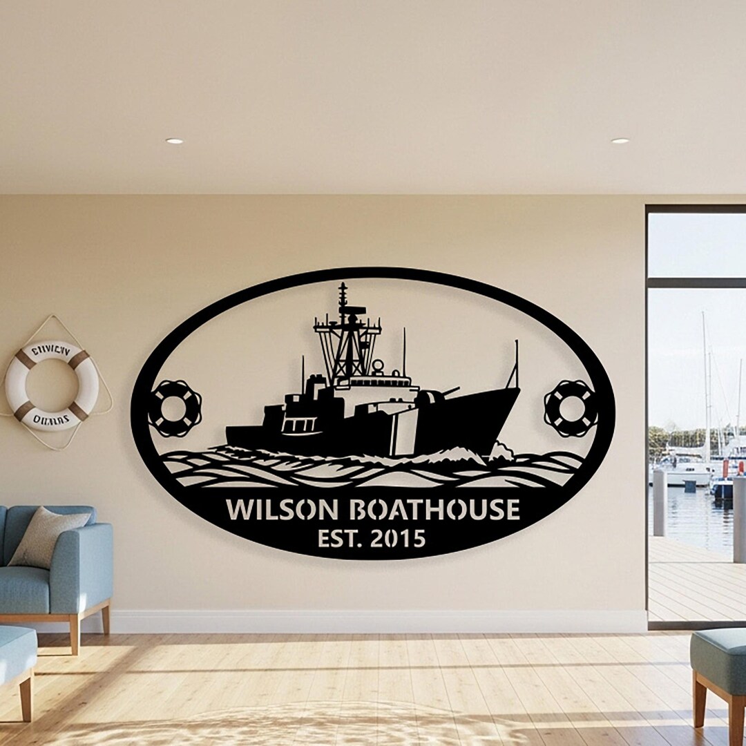 Custom Boat Wall Sign, Personalized Nautical Metal Wall Art, Large Ship ...