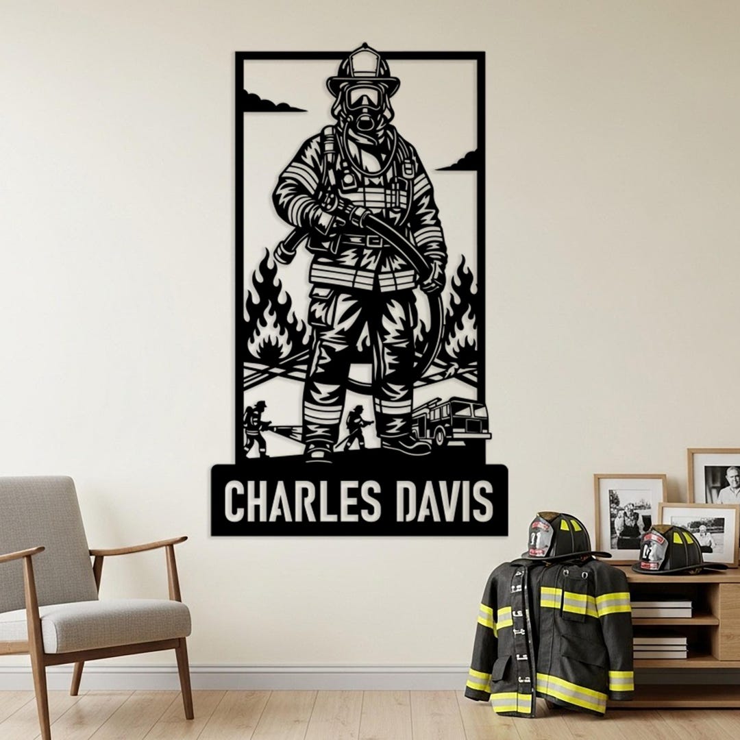 Custom Firefighter Metal Sign, Fireman Name Wall Art, Personalized Fire ...