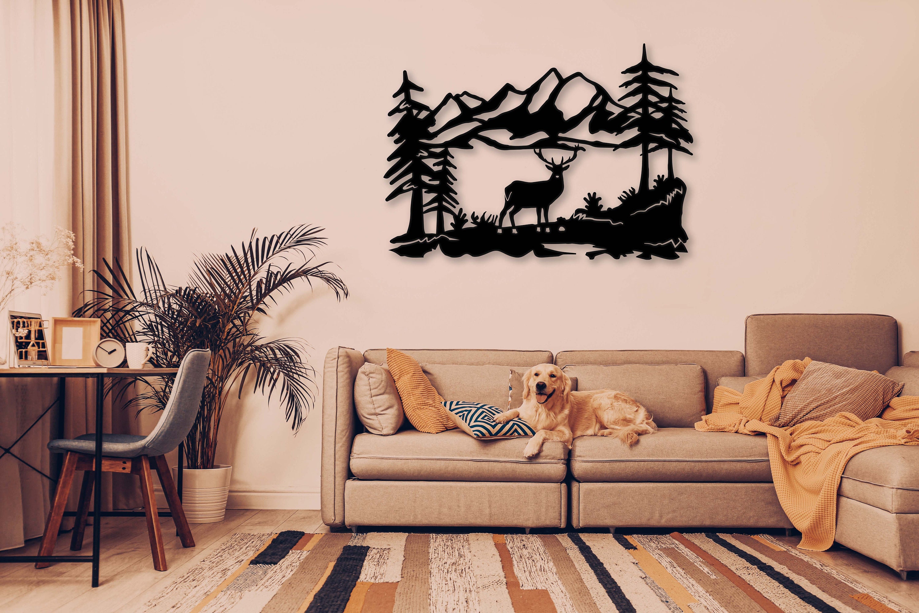 Woodland cabin & deer metal wall art discount