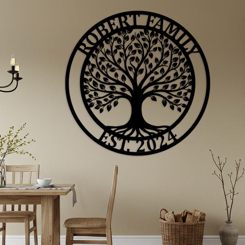 Personalized Family Tree Metal Sign, Custom Family Name Decor, Large ...