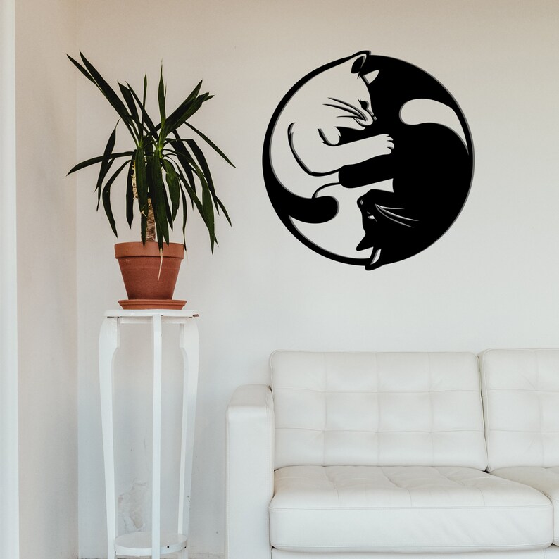 Yin Yang Wall Decor Yin Yang Cat Metal Wall Art Metal Wall | Etsy