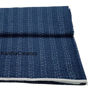 Indigo Blue Kantha Throw, Handmade Reversible Soft Cotton Bedspread, Bed/Sofa Coverlet
