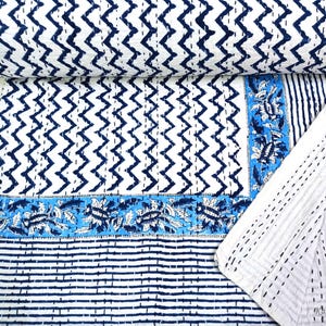 Elegante Kantha Quilt, Hand Block Print Baumwolle Bettwäsche überwurf, Reversible Queen-Size gesteppte Tagesdecke, weiche indische Baumwolle AC Tröster