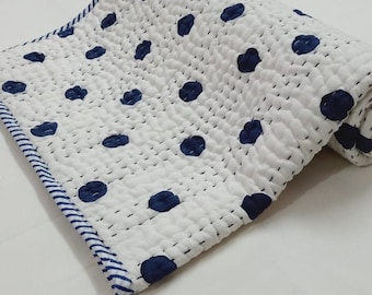 Blue Polka Dot Baby Quilt Modern Baby Blanket Muslin Quilt Handmade Bedding Soft Cotton Throw Baby Comforter Cozy Blanket Baby Shower Gift