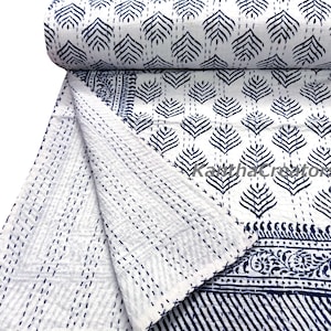 Indische Blau Blatt Print Quilt, Hand Block Print Kantha Quilt, handgemachte weiche Decke, 100% reiner Baumwolle werfen, Queen-Size Bettwäsche AC Decke