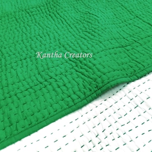 New Solid Green Hand Dyed Kantha Quilt, Reversible 100%Cotton Quilted Blanket, Indian Soft Bedding Quilt, AC Blanket Kantha Sofa Decor Quilt