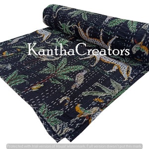 Jungle Tiger Print Bedspread Handmade Cotton Kantha Quilt Throw Hippie King Size Blanket Bohemian Bedding Coverlet Home Décor