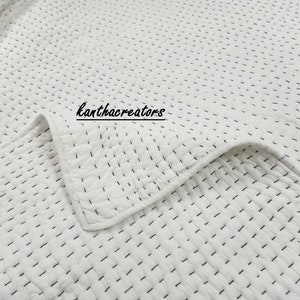 Solid White Cotton Kantha Quilt, Indian Handmade Quilt, Soft Muslin Quilt Pure Cotton Quilted Bedding Quilt, Reversible Sofa/Bed Decor Quilt