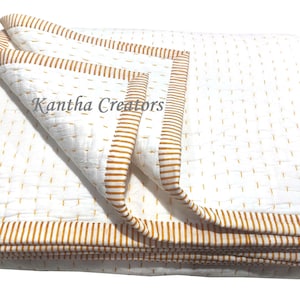 Trapunta Kantha bianca solida, trapunta indiana reversibile, coperta trapuntata 100% cotone, coperta AC di lusso di tutte le dimensioni, trapunta cucita a mano, trapunta decorativa per divano.