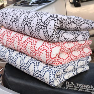 Indian Hand Block Print Cotton Kantha Quilt, Queen Size Reversible Cotton Bedspread, Boho Bedding Throw