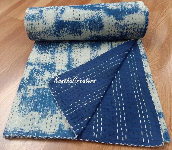 Details about   Indian Handmde Stitch Bedding Kantha Quilt Bedspread Throw Cotton Blanket