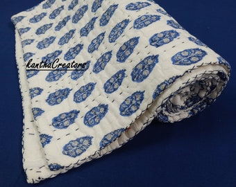 Indiase handgemaakte Kantha quilt katoenen deken handsteek sprei kingsize deken omkeerbaar beddengoed dekbedovertrek kingsize winterdekbed