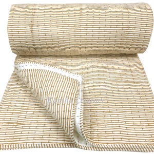 Handmade Brown Striped Kantha Quilt Organic Cotton Quilt Reversible AC Blanket Quilted Bedding Coverlet
