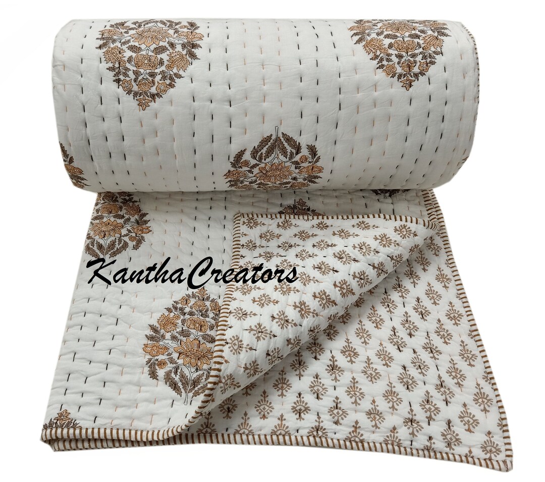 Indian Handblock Print Reversible Blanket Handstitched Cotton Etsy