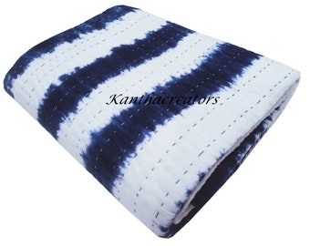Shibori Print Kantha Quilt Indiase handgemaakte beddengoed deken omkeerbare katoenen sprei King/Queen Size Bedcover Winter Trooster Throw