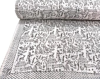 Edredón Kantha con estampado a mano, colcha india reversible de algodón suave, para sofá o colcha tamaño Queen