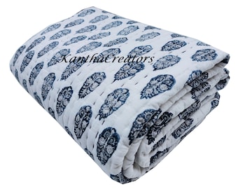 Indian kantha Quilt Handmade Bedspread Cotton Blanket Hand Stitch Bedding Coverlet King Size Kantha Throw Winter Comforter Boho Bedcover
