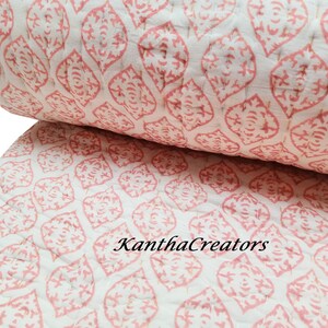 Hand Block Print Kantha Quilt Cotton Blanket Indian Handmade Bedding Coverlet Hand Stitch Throw Hand Stitch Bedspread King Size Bedcover