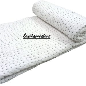 Trapunta Kantha reversibile in cotone bianco, coperta indiana fatta a mano, copriletto/copridivano/trapunte immagine 6