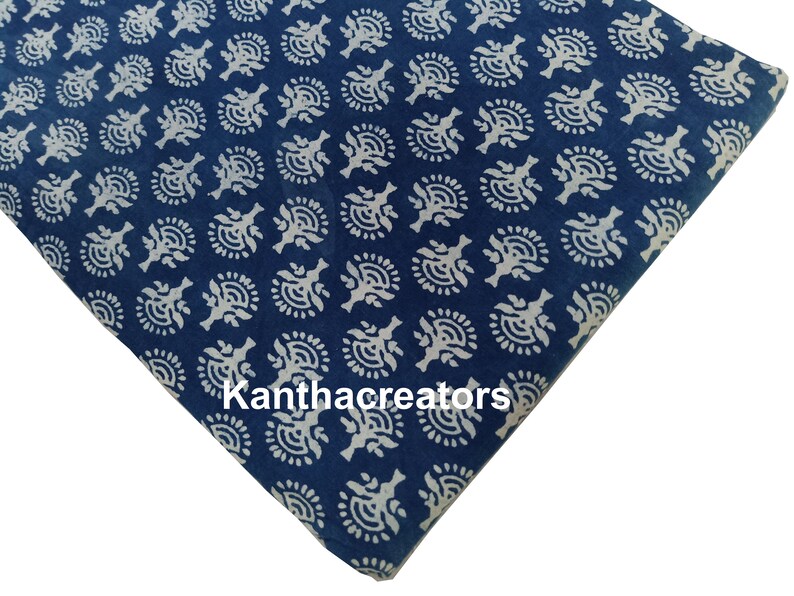 Blue Indigo Floral Print Fabric 100cotton Voile Fabric Hand Block