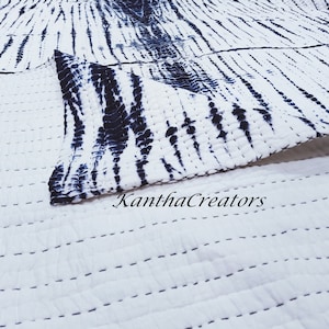 Indian Shibori Print Quilt, 100%Cotton Quilted Kantha Quilt, Reversible Handmade Quilt, Soft Bedding Quilt, Kantha Bed/Sofa Decor AC Blanket