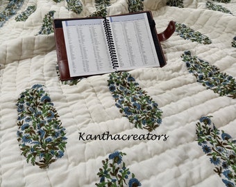 Handblokprint Jaipuri Quilt Omkeerbare katoenen sprei Handgemaakte winterdekbed Handsteekdeken Gooi King Size Kantha Quilt