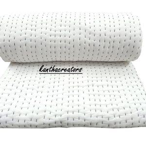 Trapunta Kantha reversibile in cotone bianco, coperta indiana fatta a mano, copriletto/copridivano/trapunte immagine 4