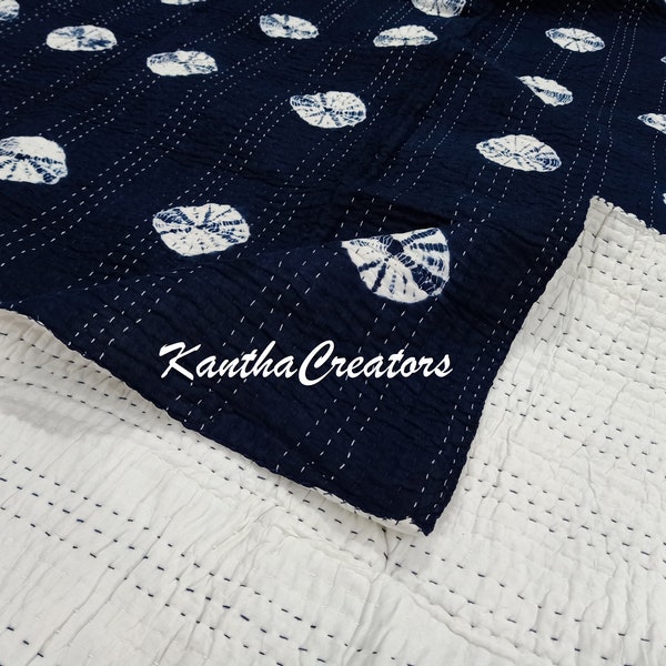 Tie Dye Kantha Quilt Handmade Cotton Bedspread King Size Kantha Blanket Hand Stitch Bedcover Winter Comforter Indian Bedding Throw