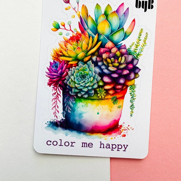 Color Me Happy Succulent Large Die Cut Sticker Easy Peel Dekorativer Aufkleber