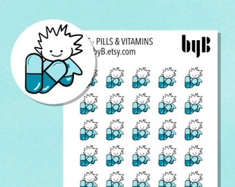 Pills and Vitamins Icon - TUSSE, the Norwegian Happy Forest Troll, Hand drawn, 50 stickers per sheet