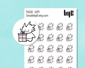 Gift Icon Stickers - TUSSE, the Norwegian Happy Forest Troll, Hand drawn, 40 stickers per sheet