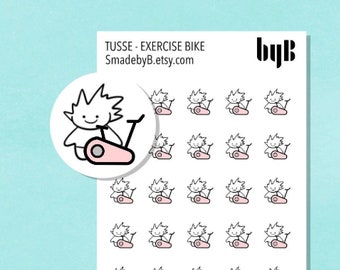 Exercise Bike Icon Stickers - TUSSE, the Norwegian Happy Forest Troll, Hand drawn, 40 stickers per sheet