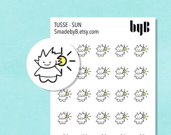Sun Stickers - TUSSE, the Norwegian Happy Forest Troll, Hand drawn, 40 stickers per sheet