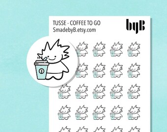 Coffee To Go TUSSE Icon Sticker, TUSSE the Norwegian Happy Forest Troll, Hand drawn, made to fit Planners, Bujo, Cards