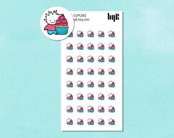 Pink Cupcake Stickers - TUSSE, the Norwegian Happy Forest Troll, Hand drawn, 40 stickers per sheet