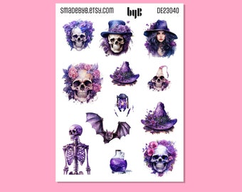 Purple Halloween Gothic Stickers - to use in Bullet Journals, Planners, Scrapbooking, Invitations