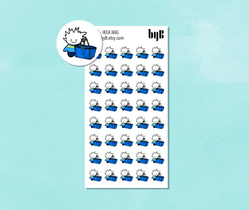 Ikea Bag Icon Stickers, TUSSE the Norwegian Happy Forest Troll, Hand drawn, made to fit Planners, Bujo, Cards image 1