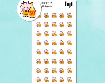 Sunscreen 30 Stickers - TUSSE, the Norwegian Happy Forest Troll, Hand drawn, 40 stickers per sheet