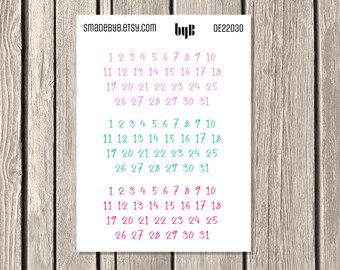 Date Dots - Date Icon Stickers - Numbers 1 - 31 - 3 Colors - Bullet Journals - Planners